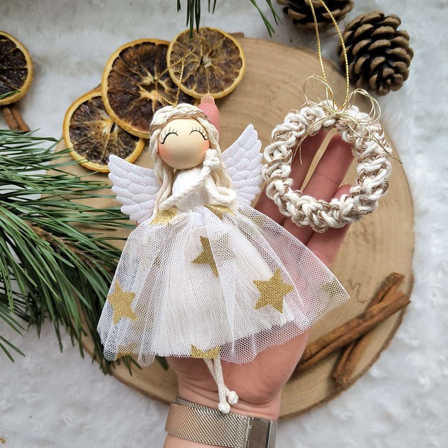 dekoracje świąteczne Zestaw zawieszek Anielinka i wieniec