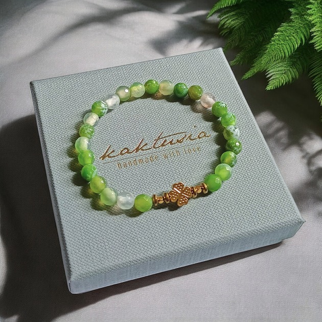 bransoletki z kamieni naturalnych Na szczęście : agat i czterolistna koniczynka