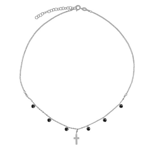 Srebrny  choker z krzyżykiem i czarnymi cyrkonia ATdiament