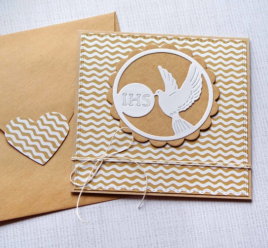 kartki na komunię Kartka komunijna : gołąb : fale