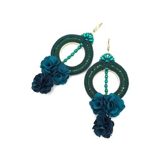 kolczyki soutache Kolczyki sutasz koła boho z kwiatami zielone lekkie wiszące Amelia