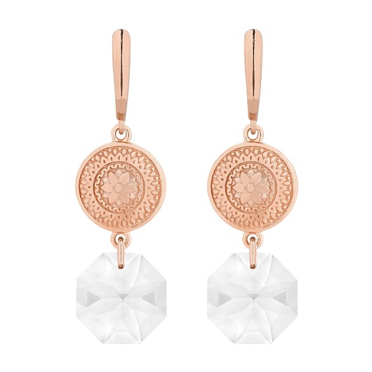 kolczyki swarovski Długie kolczyki z różowego złota z medalionami i kryształami SWAROVSKI