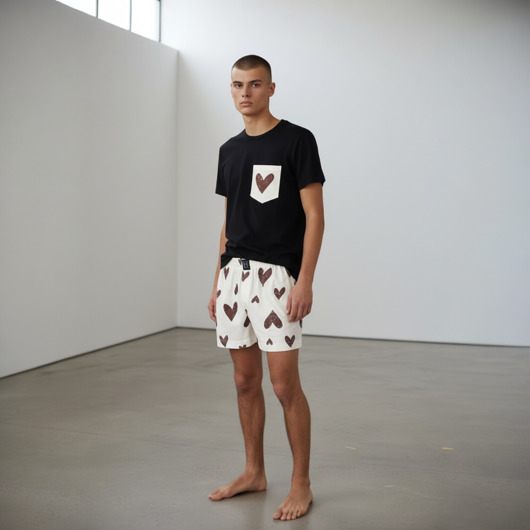 moda - inne Spodenki unisex do spania bokserki w serca beżowe