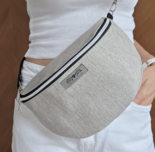 saszetka nerka Beżowa nerka  pleciony materiał boho na ramię