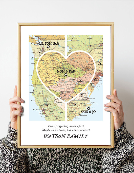 plakaty Plakat Personalizowana mapa rodzina 3 lokalizacje
