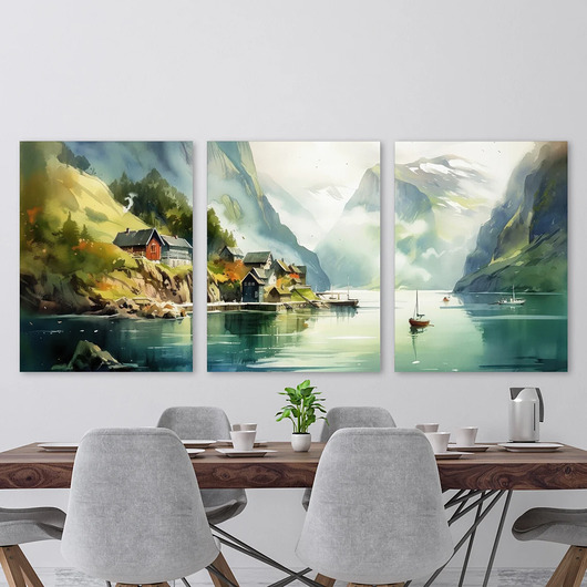 plakaty Plakat Norweskie Fiordy w Trójkadrze