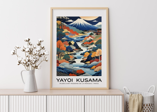 plakaty PLAKAT dekoracyjny Yayoi Kusama,  góra Fuji ilustracja