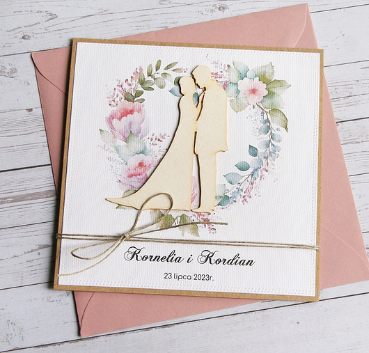 zaproszenia i kartki na ślub Kartka ślubna, PERSONALIZACJA, kolorowa koperta