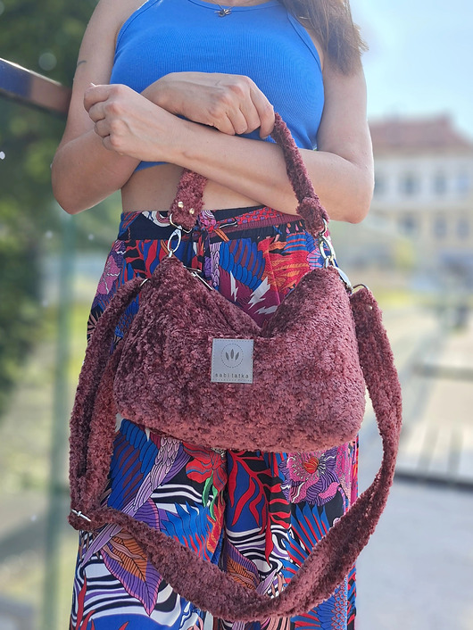 torby na ramię Mini torebka z pluszowej tkaniny Miś Bordo