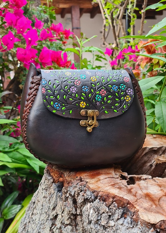 torby na ramię Torebka skórzana Marlene kwiaty ręcznie robiona