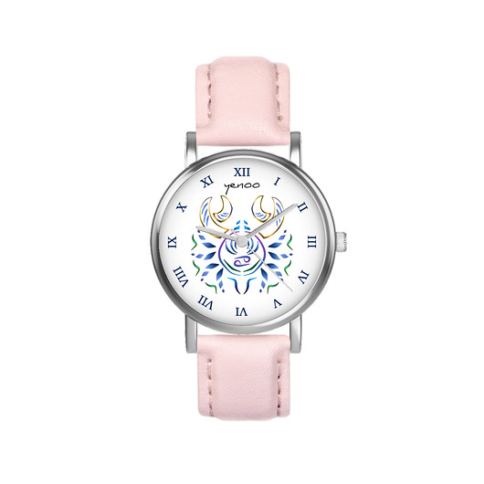 zegarki damskie Zegarek  mały - Rak - skórzany, pudrowy róż