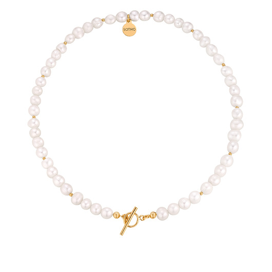 złote naszyjniki Złoty naszyjnik z pereł naturalnych z ozdobnym zapięciem