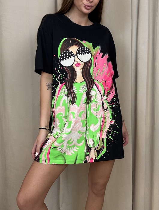 tuniki damskie Modna bawełniana tunika Nero Verde