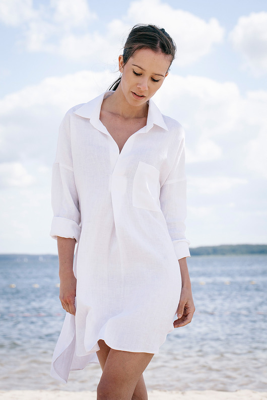 t-shirt damskie Eco Lniana Koszula Biała