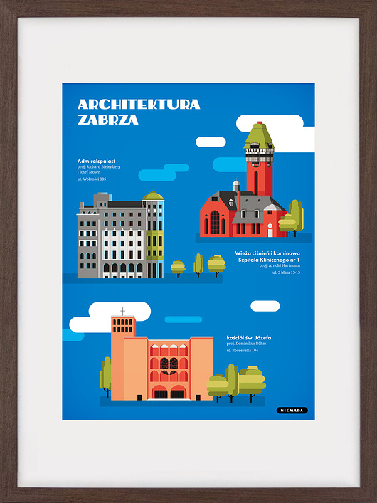 Architektura Zabrza, grafika 30x40 NIEMAPA
