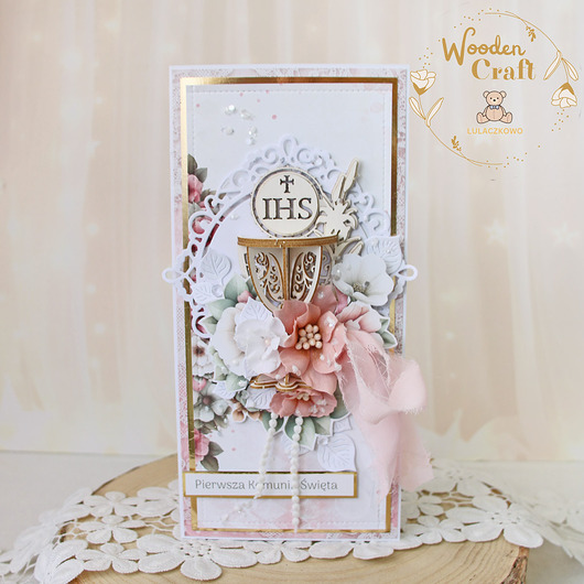 kartki na komunię Kartka komunijna, Pamiątka Komunii, prezent "Lovely Day in Pink 1"GOTOWA