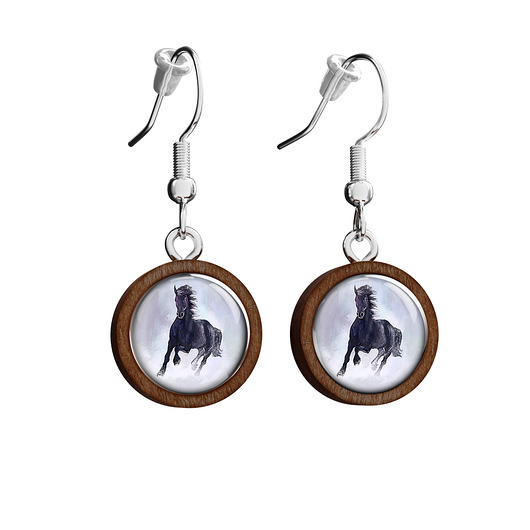 kolczyki drewniane Kolczyki drewniane - Czarny koń - wiszące