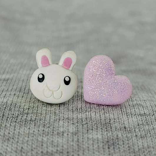 kolczyki z masy plastycznej Pastelowe Kolczyki Króliczek I Serduszko