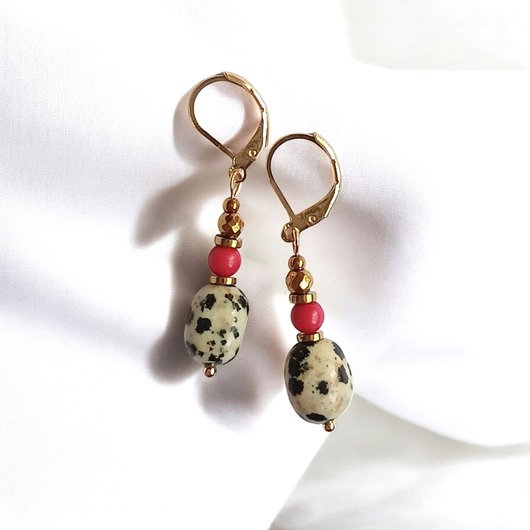 kolczyki z kamieniami Kolczyki : INDIA : jaspis, koral : bigle angielskie