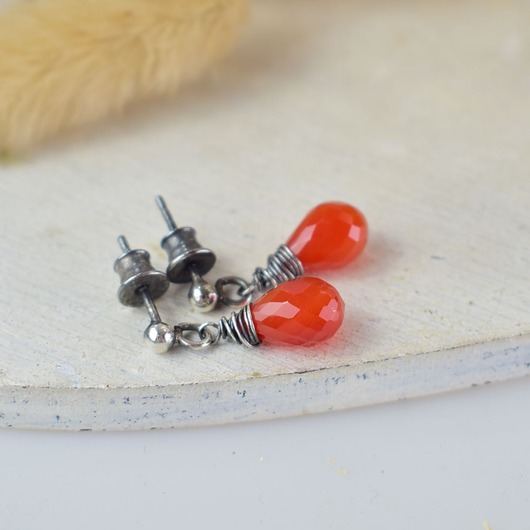 kolczyki srebrne Karneol krople - srebrne kolczyki