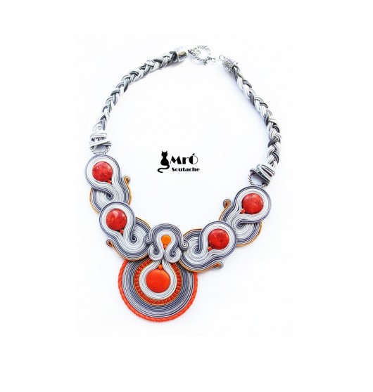 Gray & Orange- Naszyjnik soutache Mró Soutache