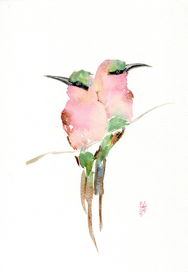 obrazy Oryginalna akwarela. Żołny afrykańskie