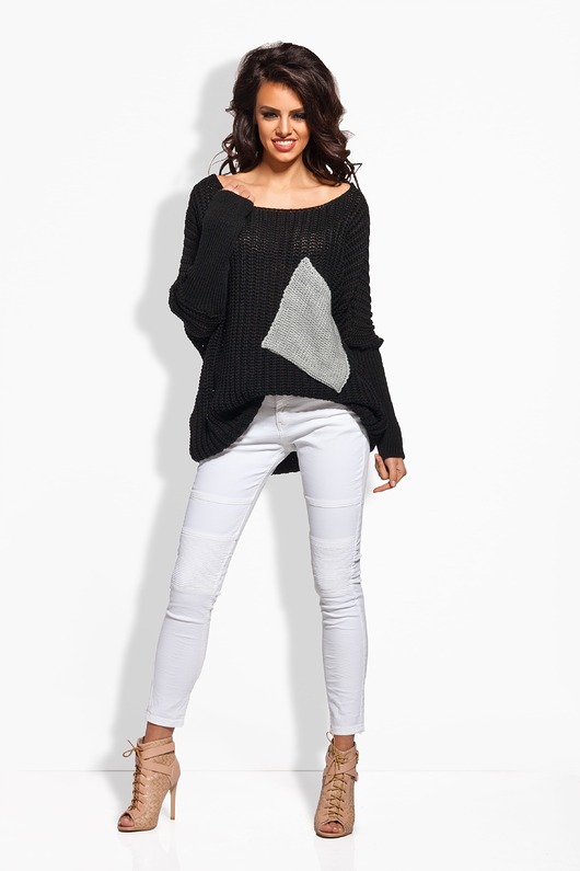 LS166 Sweter oversize z kieszenią -czarny LEMONIADE