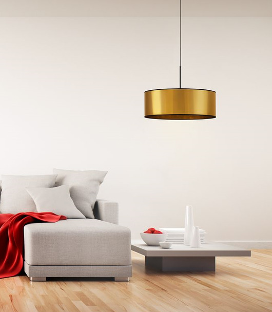 lampy wiszące Złota lampa wisząca do salonu w stylu glamour SINTRA MIRROR z abażurem 60 cm