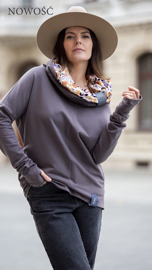 bluza z kapturem damska Nublouse - Bluza z kominem cappuccino