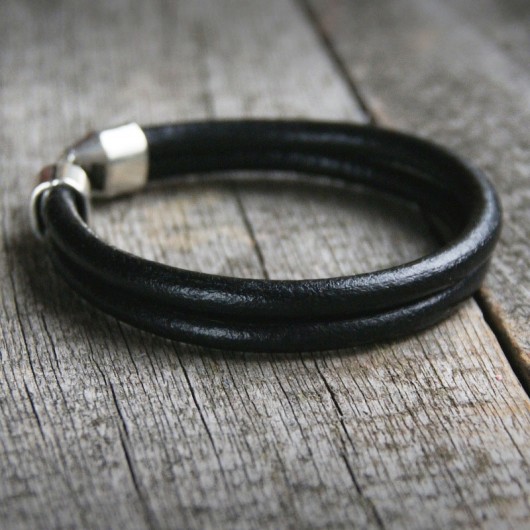 męska bransoletka : SKÓRA : double black kaktusia