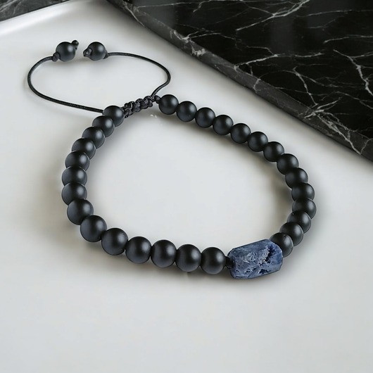 biżuteria męska SZAFIR surowy, onyks mat : bransoletka regulowana