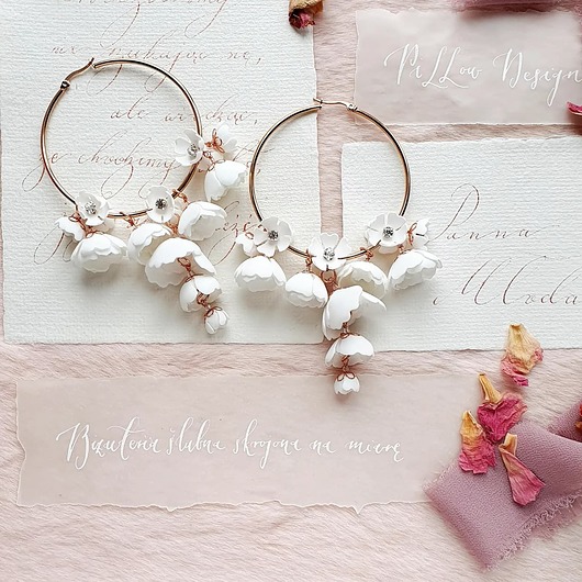 Biżuteria ślubna Złote Kolczyki ślubne z kwiatami EOS - rose gold