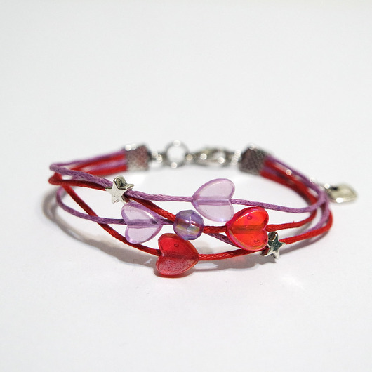 bransoletki na sznurku Bransoletka - Serca, gwiazdki - sznureczki