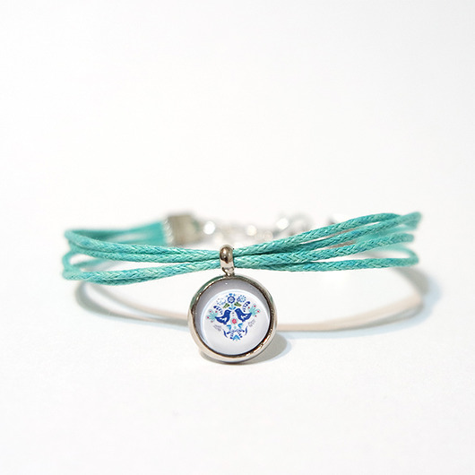 bransoletki ze szkła Bransoletka - Ptaszki folk - sznureczki, turkus