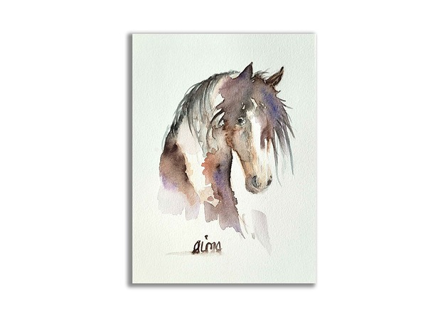 grafiki i ilustracje Akwarela ręcznie malowana "Koń"