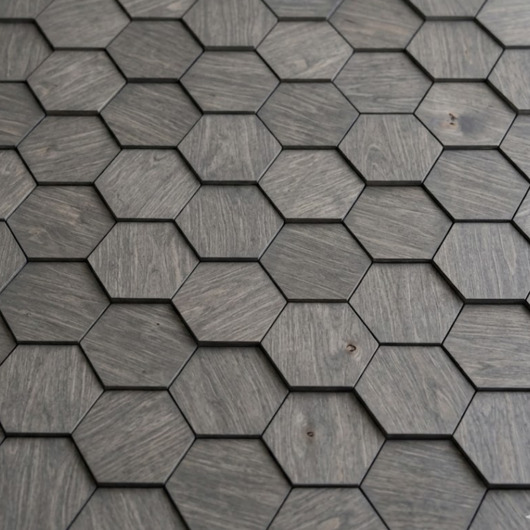 kafle i panele Heksagon Mozaika Panel na Ścianę Lamel SZARY Drewniany do Salonu Sypialni