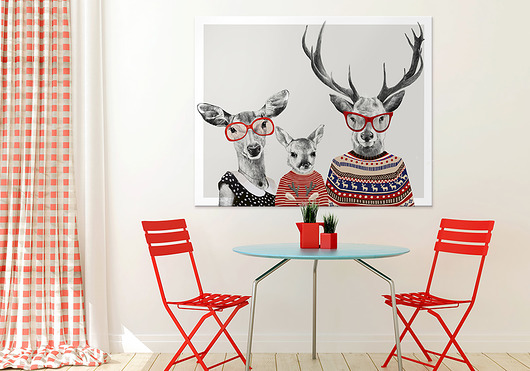 obrazy OBRAZ NA PŁÓTNIE - 100x80cm RODZINA JELENI