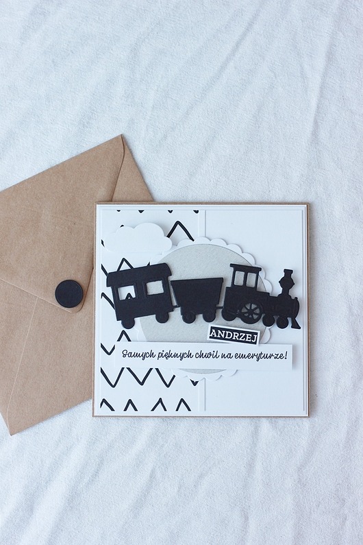 kartki scrapbooking Kartka z ciuchcią, z okazji przejścia na emeryturę