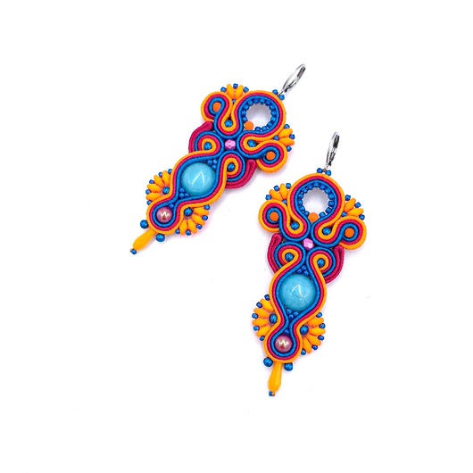kolczyki soutache Margo kolczyki sutasz z niebieskim jadeitem długie kolorowe wiosenne