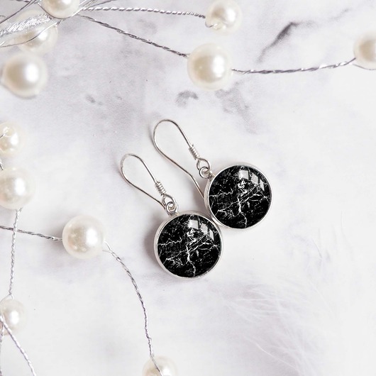 kolczyki srebrne BLACK MARBLE kolczyki srebrne artystyczne subtelne