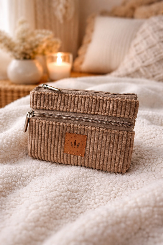 portfele damskie Dwustronny sztruksowy portfel Beżowy