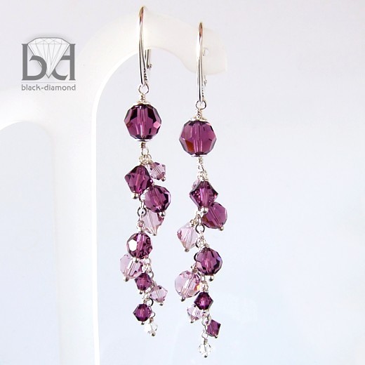 Fioletowe Gronka kryształ Swarovski Black Diamond
