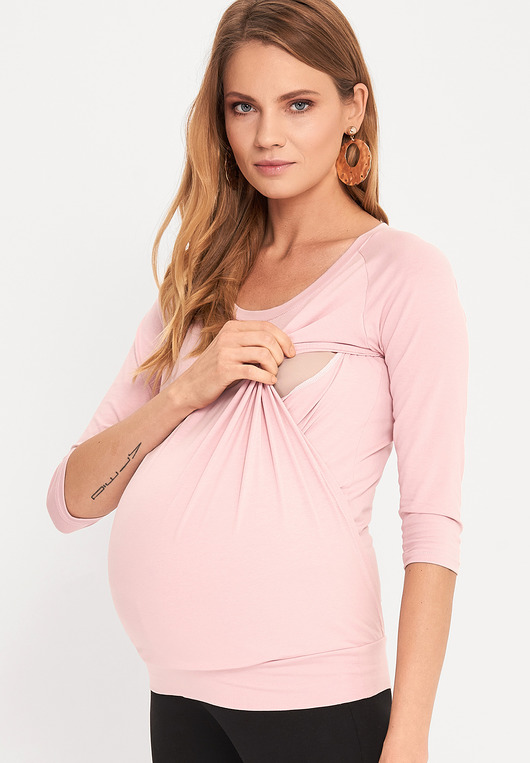 Bluzka ciążowa i do karmienia rękaw 3/4 róż Cool Mama