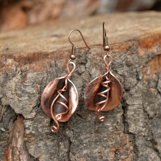 kolczyki wire wrapping Kalie miedzianki