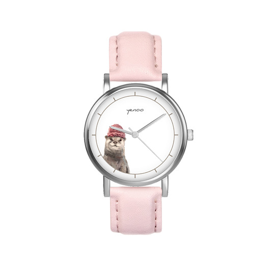 zegarki damskie Zegarek mały - Wydra - skórzany, pudrowy róż