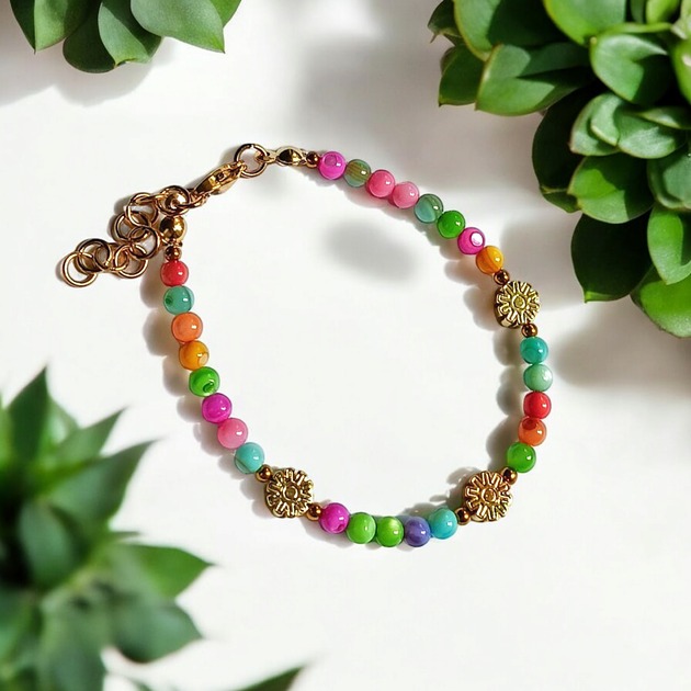 bransoletki z kamieni naturalnych Bransoletka : summer collection :: kolorowa muszla i kwiatuszki