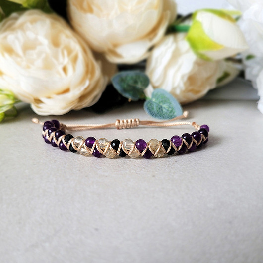 bransoletki z kamieni naturalnych Ochrona, bogactwo, szczęśliwy związek- z Turmalinem i Cytrynem