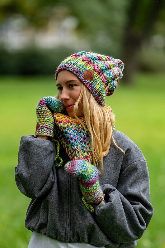 czapki damskie Czapka MERINO Neverland Cukierki + podszewka BAWEŁNA