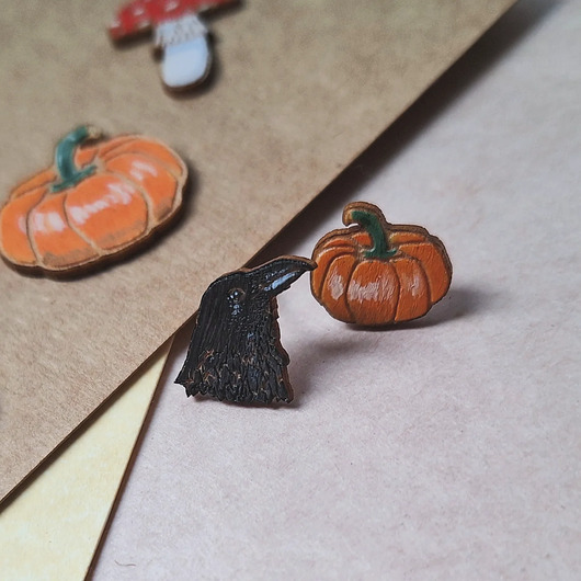 kolczyki drewniane Zestaw Halloweenowy