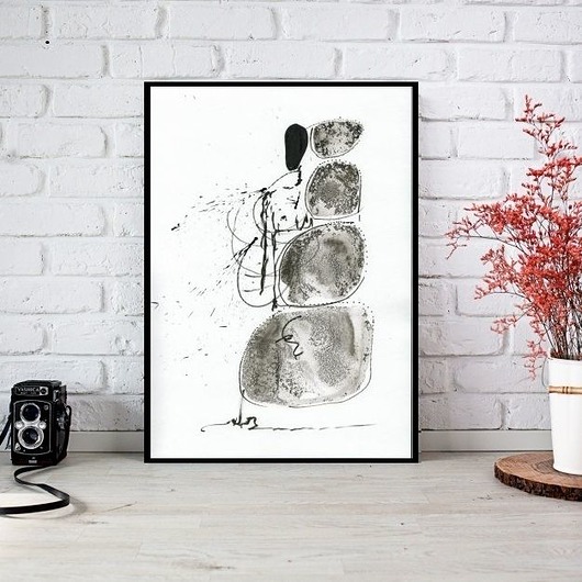 Grafika czarno-biała A4 wykonana ręcznie. Krystyna Siwek Art